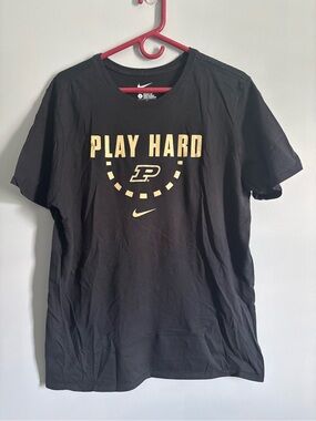 Nike Black 'Play Hard' Purdue Graphic Tee with Gold Print